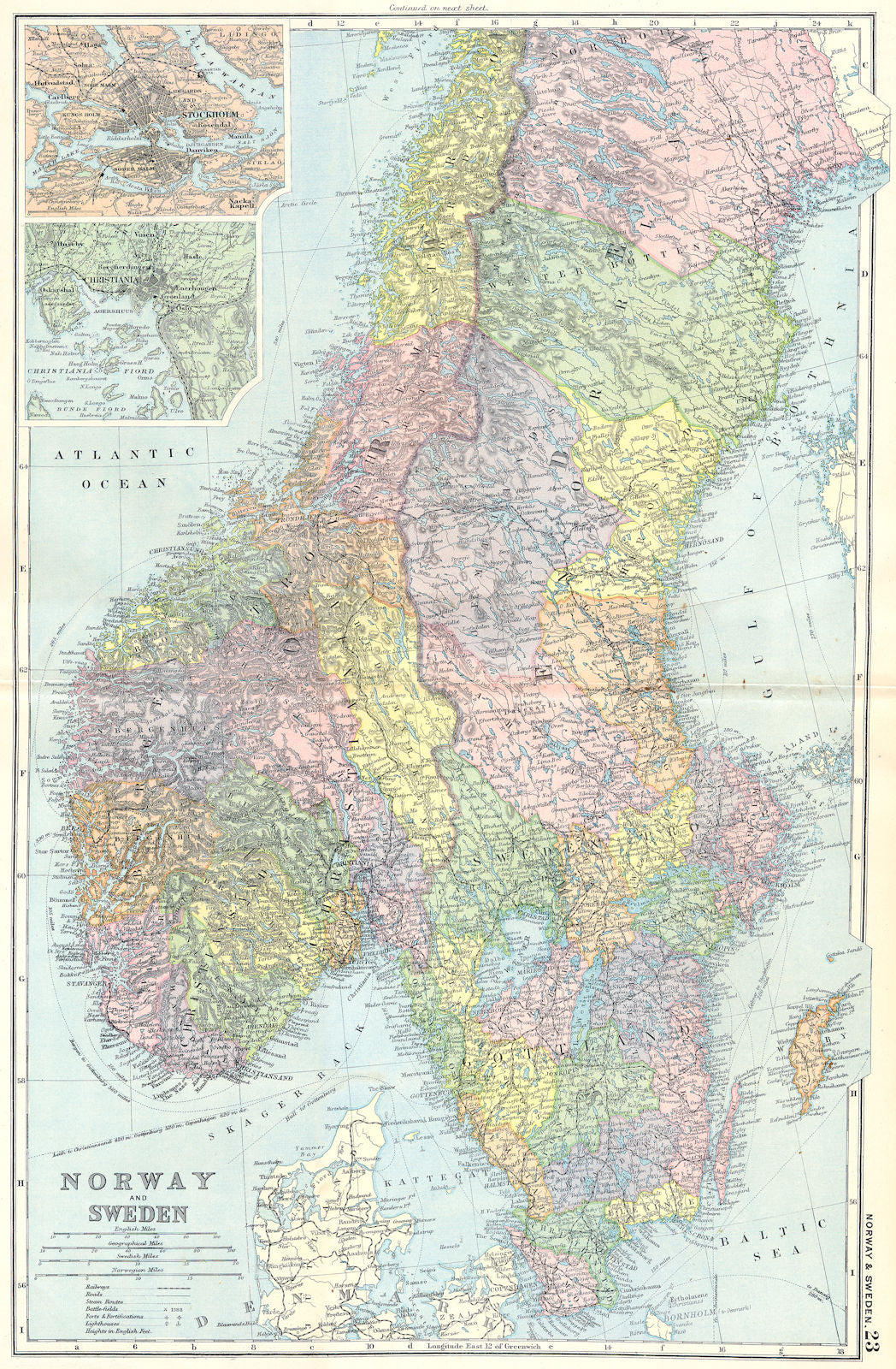 SCANDINAVIA. Norway & Sweden; Stockholm; Oslo 1905 old antique map plan chart